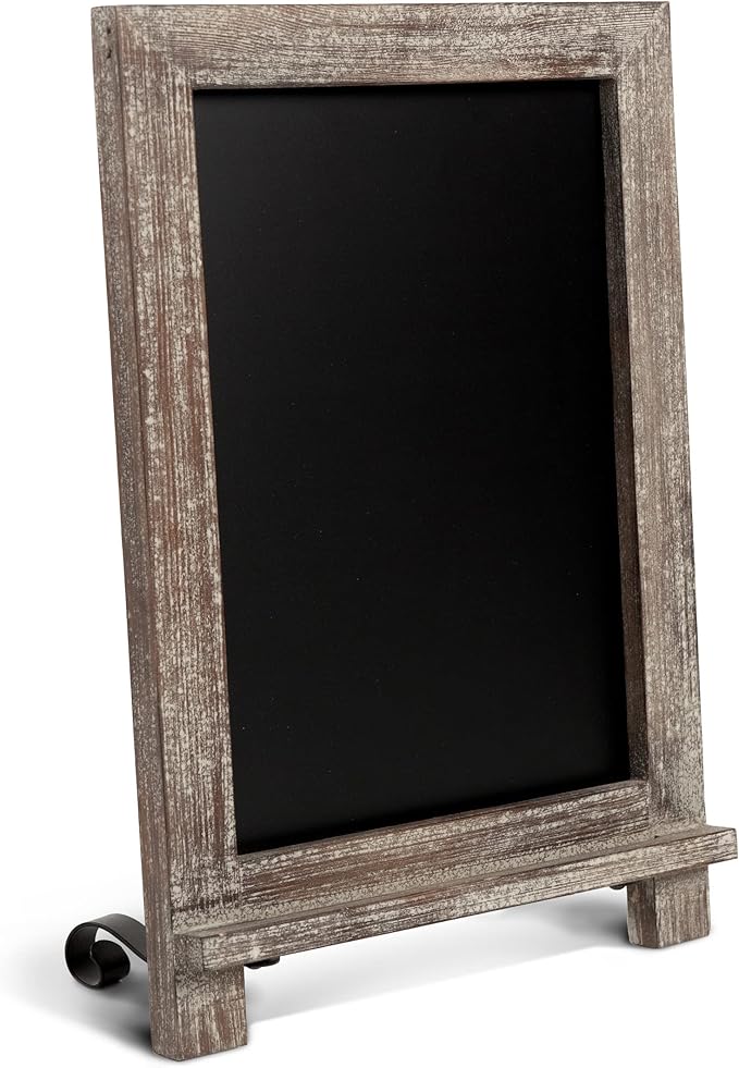HBCY Creations Rustic Wooden Tabletop Chalkboard with Legs/Vintage Wedding Table Sign/Small Kitchen Countertop Memo Board/Antique Wooden Frame (9.5” x 14” Inches) (5- Weathered Brown)