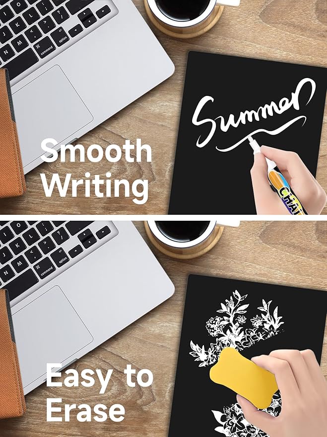 Kivsty 2 PCS Desktop Black Dry Erase Board with Stand - 8” x 6” Small Acrylic Black Board with Marker and Magnetic Clip, Reusable Desk Notepad, to-Do List, Menu Board Signs for Bar, Office, Home