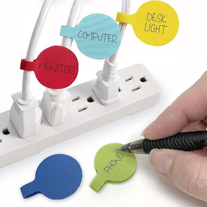 Cable Labels - Wrap-It Storage - Circles, Multi-Color (36-Pack) - Color Coded Labels for Organizing, Wire Tags Write on Surface for Labels for Charging Cords and Electronics