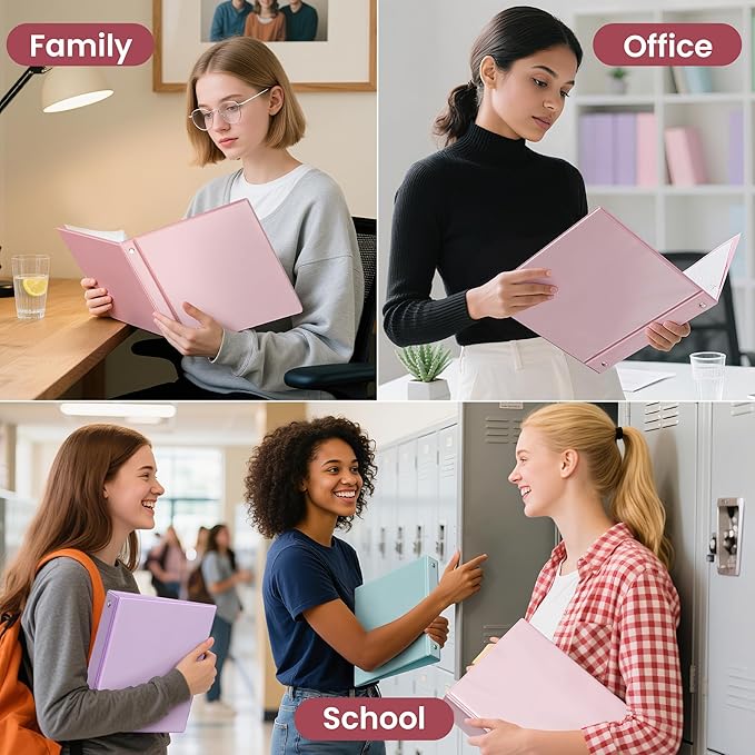 SUNEE Binder 3 Ring 1 Inch 1 Pack, Clear View 1" Binder Three Ring PVC-Free (Fit 8.5x11 Inches) for School or Office Supplies, Pink