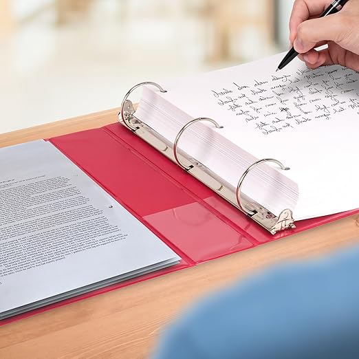 Samsill 0.5 Inch 3 Ring Binder, Made in USA, Economy Round Ring, Clear View Cover, 100 Sheet Capacity - for School, Home, Office - Red, 4 Pack