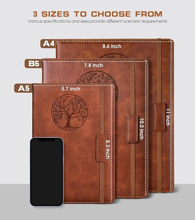 Biuwory Lined Journal Notebook for Women Men,256 Pages A4 Large Hardcover Leather Journals for Writing,Travel,Business,Work,School,College Ruled Notebooks for Note Taking, Diary Notepad 8.6"×11"