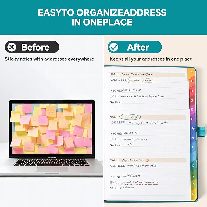 Address Book with Colorful Alphabetical Tabs (8.4" x 5.7") – Hardcover Contact Organizer for Website Passwords, Telephone, Software Licenses, and Important Information – Wine Red