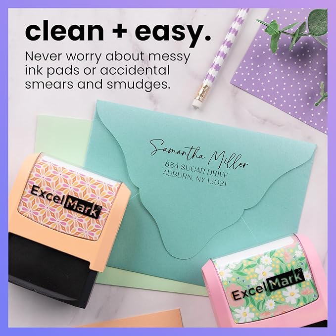 ExcelMark Address Stamp - Custom Return Address Stamp with Elegant Designs, Vibrant Colors & Patterns – Perfect for Mail, Invitations & Gifts (Black Mount, Santa Catalina)