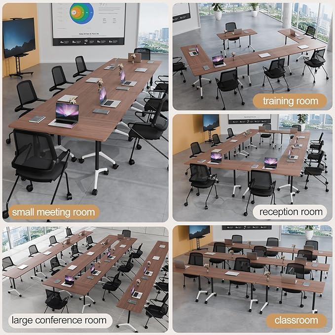 Folding Conference Table 4ft 5ft, Foldable Office Meeting Desk for 6 People, Multiple Sizes Colors Mobile Conference Room Table for Training Room School Business Furniture (6, Walnut, 55in)