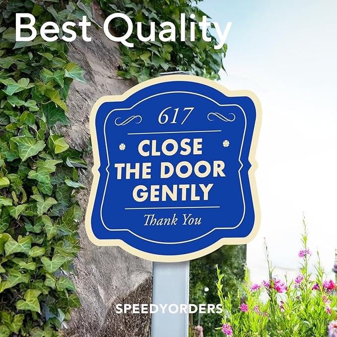 Custom Decorative Outdoor Metal Sign - Personalized Aluminum Driveway Sign, Waterproof, Made In USA - Design 3 Blue Steel 8x8 In