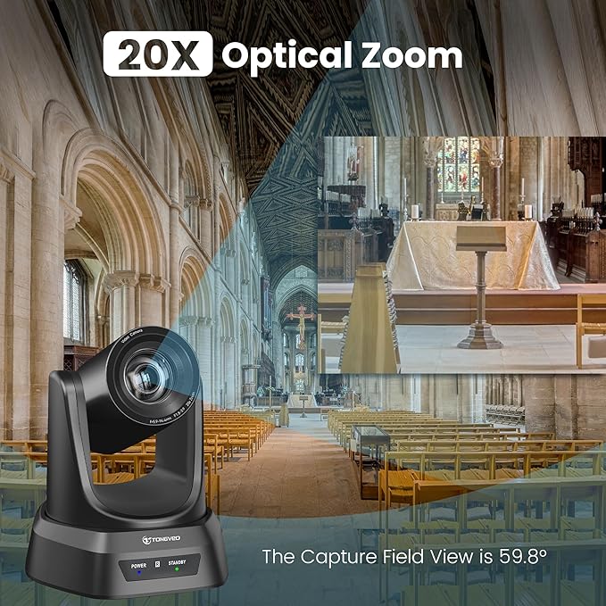 TONGVEO HDMI 20X Optical Zoom PTZ Conference Room Camera System, 1080P 60fps USB3.0 Computer Camera with Microphone & Bluetooth Speakerphone, Easy Setup for Church & Meetings