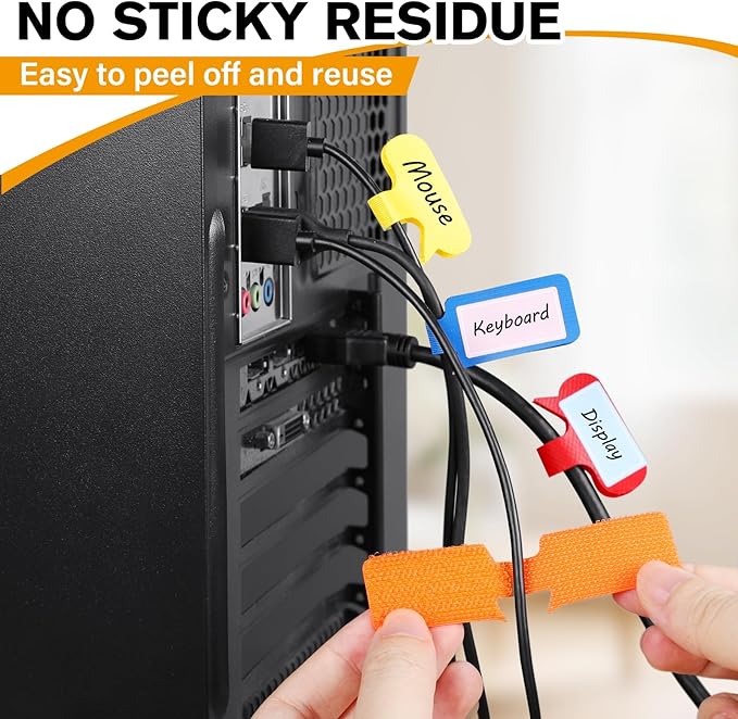 SummerBrite 36-Pack Large Cable Labels with 40 Write-On Stickers, Reusable 8-Color Wire Tags for Electronics, Cord ID & Cable Management for Home Office, PC Network - Oval