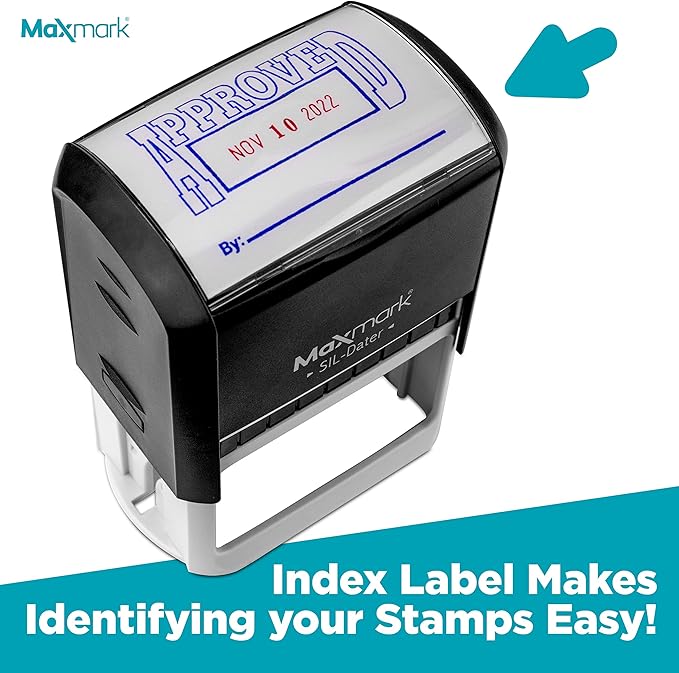 MaxMark Large Self-Inking Rubber Date Office Stamp with Scanned Phrase & Date - Blue Ink, 12-Year Band - Style 5
