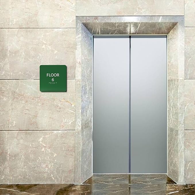 Black ADA Floor 6 Sign with Braille – Made from Durable Acrylic and Ready to Mount