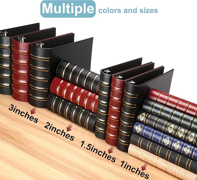 LETVPVOW Vintage Hardback 3 Ring Binder 1.5 Inch, Professional Leather Binder 3 Ring, Three Ring Binders Fits 8.5 x 11, D Ring Binders for Photo Album, Home, School and Office Supplies- Dark Green