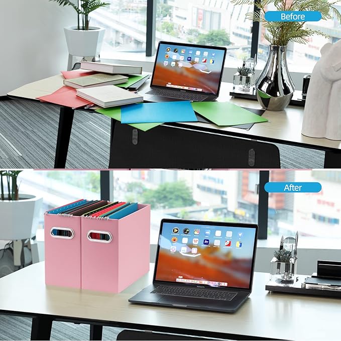 Oterri Cardboard File Organizer Box for Hanging File Folders Letter Size,File Box for Computer Desk,File Cabinet,Working Home,Office,Classroom(Pink, Letter Size - 8 Packs)