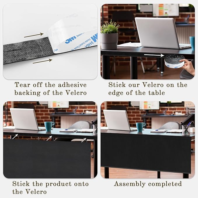 EcoBrisa Under Desk Privacy Panel Self-Adhesive Modesty Panel Stand Up Desk Modesty Panel for Home Office or Standing Workstation, Black (60" Black)