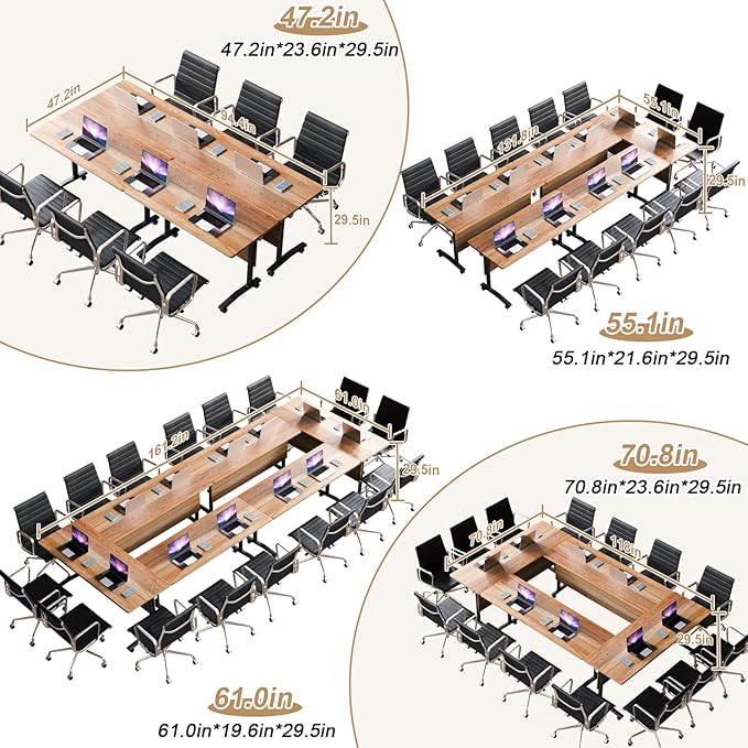 WYMHYZ Conference Table Flip Top Mobile Conference Room Tables,Folding Conference Table with Wheels,Large Meeting Training Seminar Table Saving Space for Office Classroom(8B,61'')