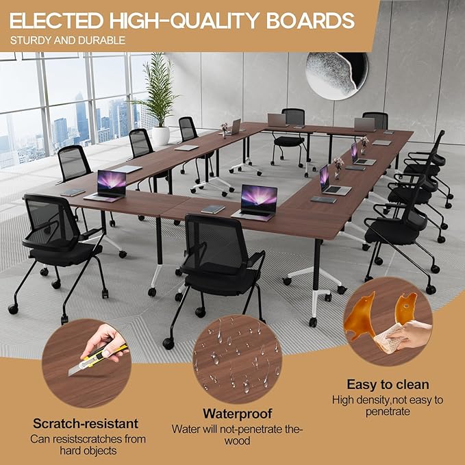 Folding Conference Table 4ft 5ft, Foldable Office Meeting Desk for 6 People, Multiple Sizes Colors Mobile Conference Room Table for Training Room School Business Furniture (4, Walnut, 47in)