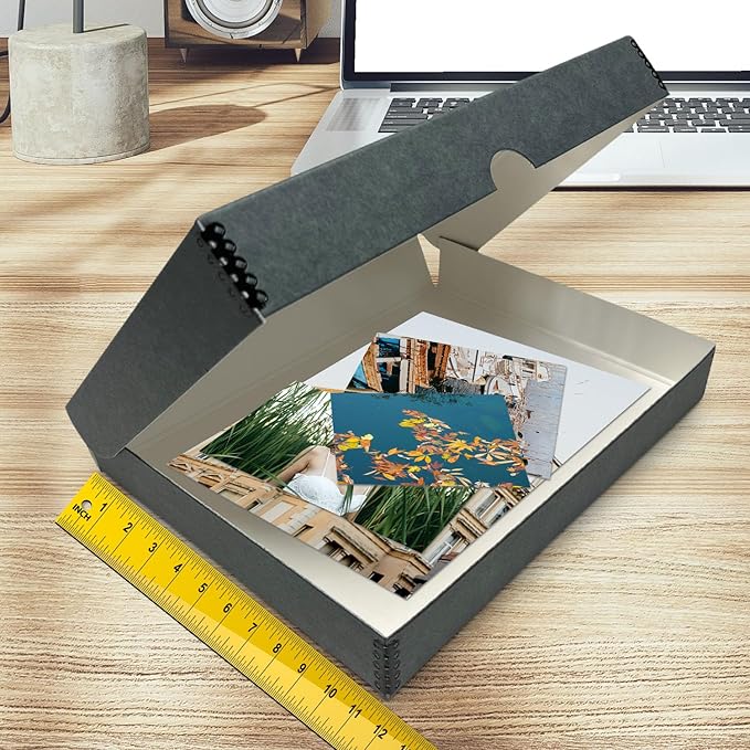 Golden State Art, Archival Folio Storage Box 11x17, Clamshell Design with Metal Edge, Preserve And Store Photos Documents Cards Prints Arts Crafts DIY, Gray