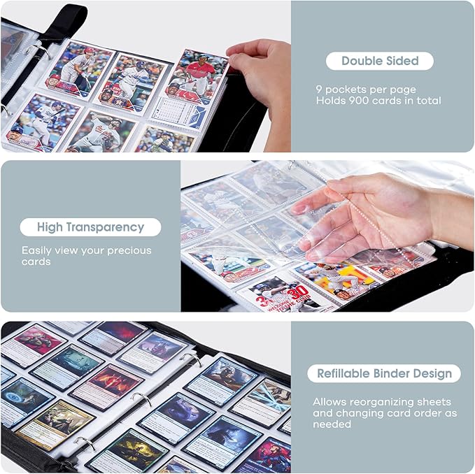 ProCase 900 Pockets Card Binder with Clear Window for Trading Cards, 9 Double Sided Pockets Cards Colletction Album Holder with Removable Sleeves for MTG, TCG, Sports Cards, Football Cards -Lightblue