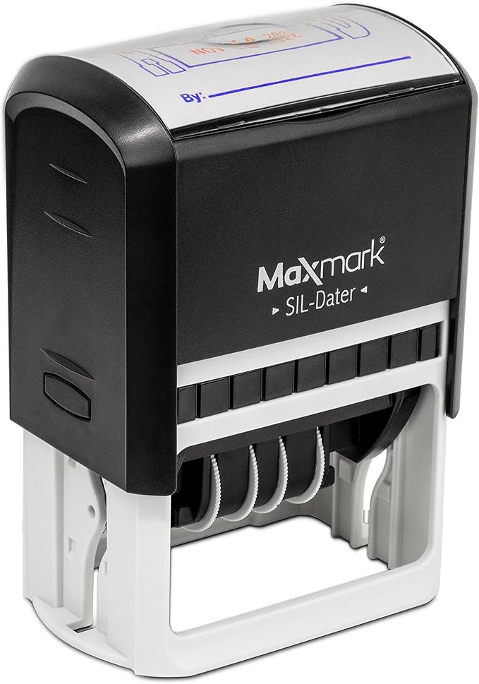 MaxMark Large Self-Inking Rubber Date Office Stamp with Received Phrase & Date - Blue Ink, 12-Year Band - Style 3