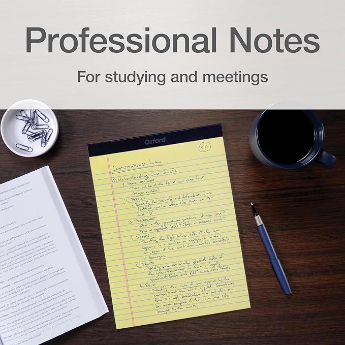 Oxford Premium Legal Pads, 12 Pack, Premium Note Pads, 50 Legal Rule 8.5" x 11" Sheets, Canary Yellow Paper with Firm Back, Professional Legal and Office Notepads