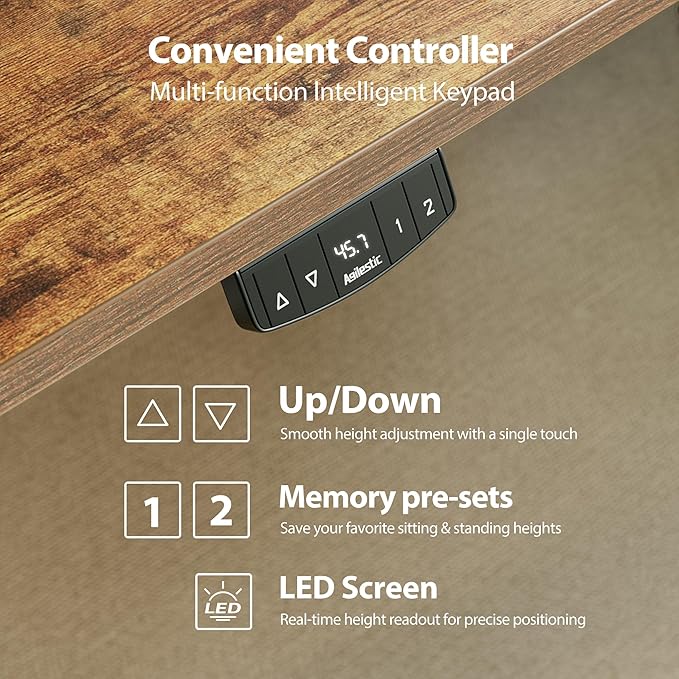 Agilestic Electric Standing Desk, L-Shaped 59 Inches Height Adjustable Desk, Sit and Stand up for Work Office Home, Ergonomic Rising Computer Table for Home Office with Splice Board, Rustic Brown