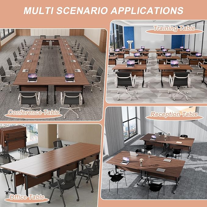 Conference Table Flip Top Mobile Conference Room Tables,Folding Conference Table with Wheels,Large Meeting Training Seminar Table Saving Space for Office Classroom(12D,70.8'')