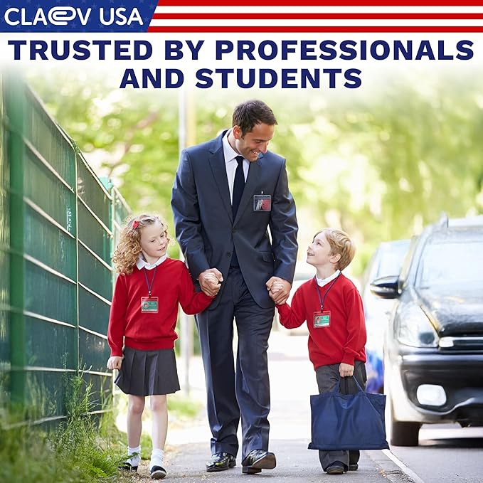 Claev - Horizontal Flexible and Tear Resistant Card Protector - Clear, 4x3 Inch, 100 Pack - Large Easy Open Plastic ID Name Badge Holders for Conferences, Conventions, Offices & Schools