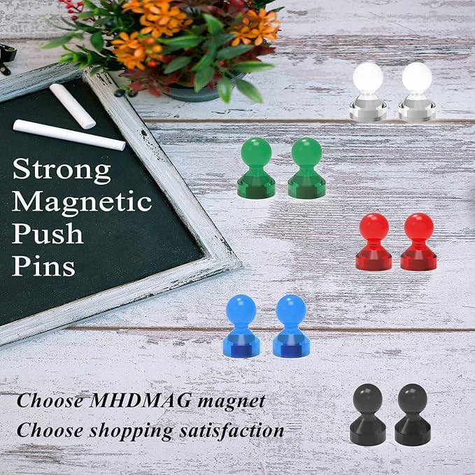 MHDMAG Magnetic Push Pins Powerful Push Pin Magnets for Fridge Whiteboards Calendars Maps in School & Office Pack of 32,White