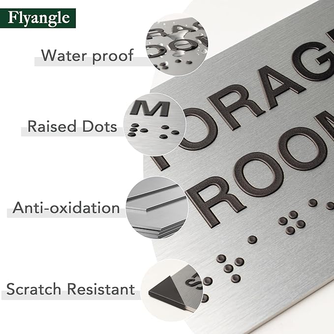 Elevator Room Signs for Business and Office Sign, ADA Signs with Raised Text & Grade 2 Braille, Easy Installation with Adhesive Pad – Brushed Aluminum/Silver