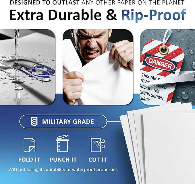 TerraSlate Copy Paper Waterproof Laser Printer, Rain Weatherproof, 5 Mil, 8.5x11-inch, 500 Sheets