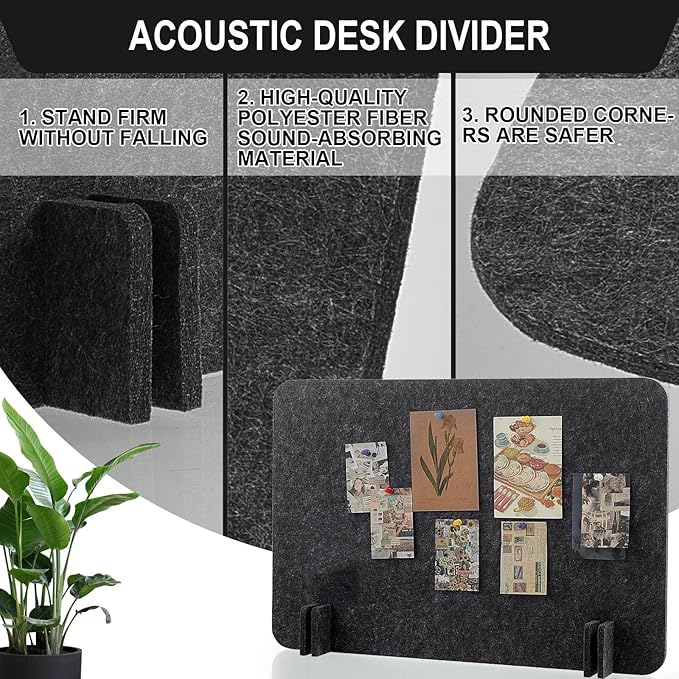 Fabbay 4 Pcs Acoustic Freestanding Desk Divider Desk Partition 16 x 24 Inch Table Freestanding Up Privacy Panel Visual Distraction and Noise Reducing for Office Furniture Classroom (Black Gray)