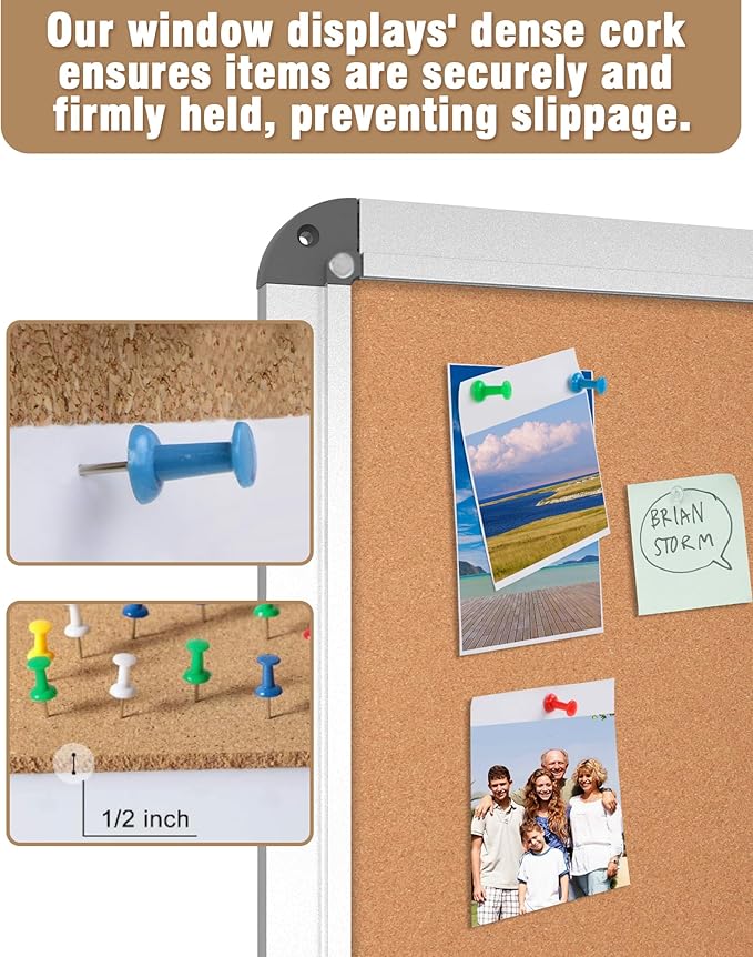 Mifuro 36"x24" Enclosed Bulletin Board, Lockable Weather-Resistant Aluminum Cork Noticeboard for School & Office, Silver Frame w/Cork