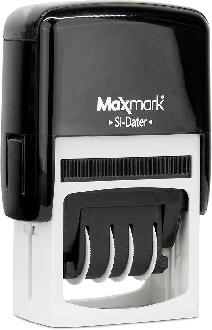 MaxMark Office Self Inking Date Stamp with Phrase E-Mailed - 2 Color Blue/Red Ink