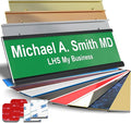 Custom Name Plate with Choice of Mounting for Walls, Doors, Cubicles, Hanging and More - Personalized Green Plastic White Letters - USA Made 2x10 - B6