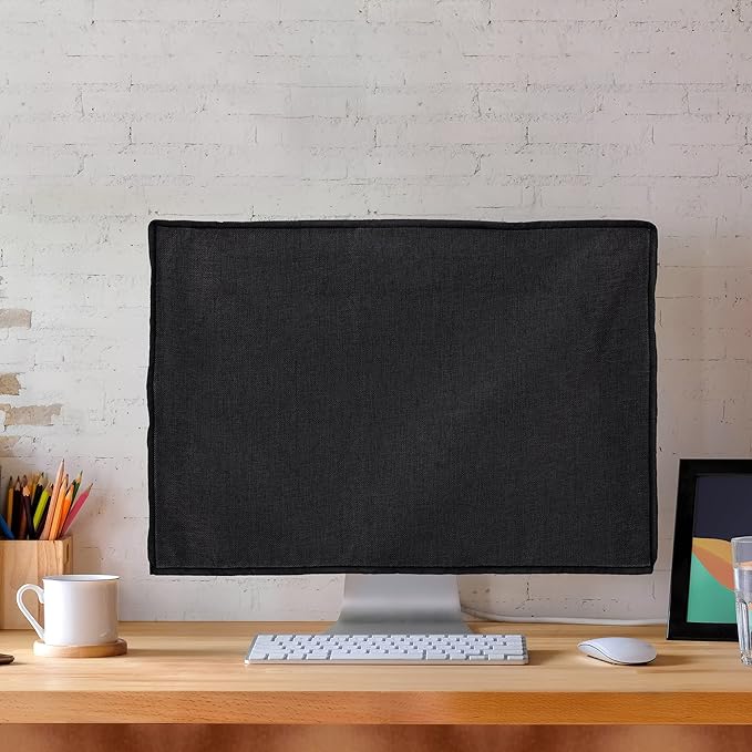 kwmobile Dust Cover for 27-28" Monitor - Linen Monitor Display Protector - Protect Your Computer Screen - Black