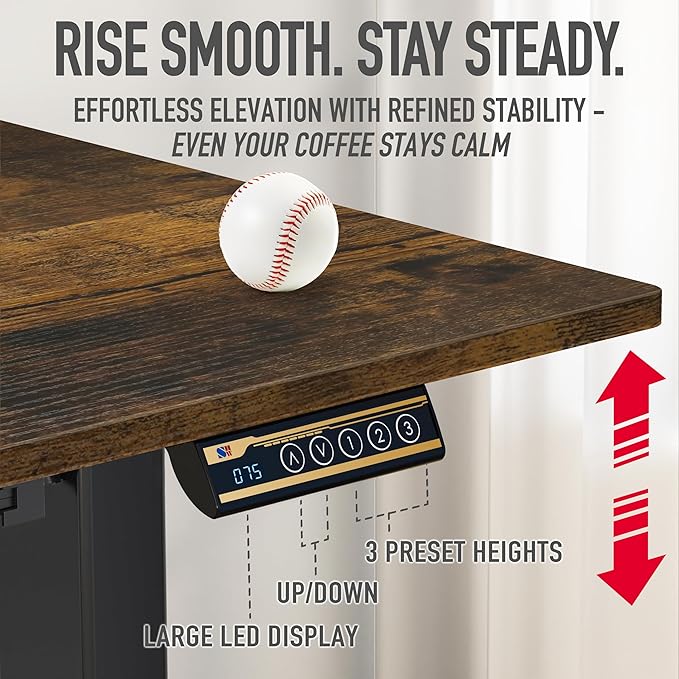 SHW 55 x 28 Inches Electric Height Adjustable Standing Desk with Drawer and Memory Preset, Rustic Brown