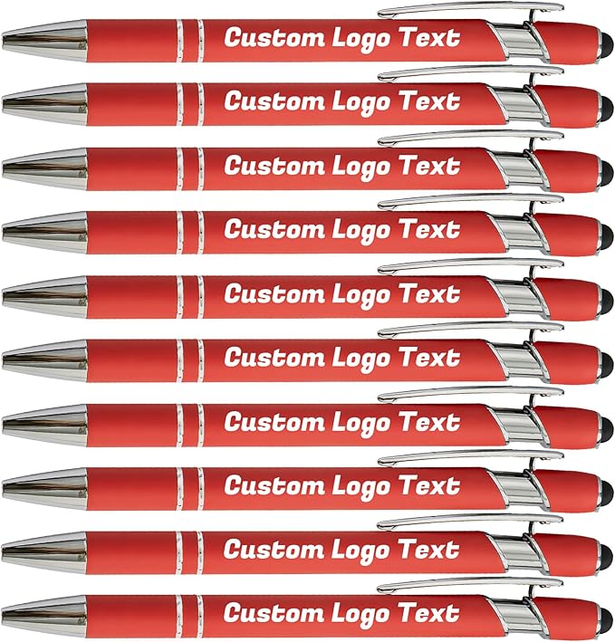 HEYZARDA Personalized Pens with Name Text Logo Custom Ballpoint Pen for Business Office Events with Stylus for Touchscreen 20 Pcs Red