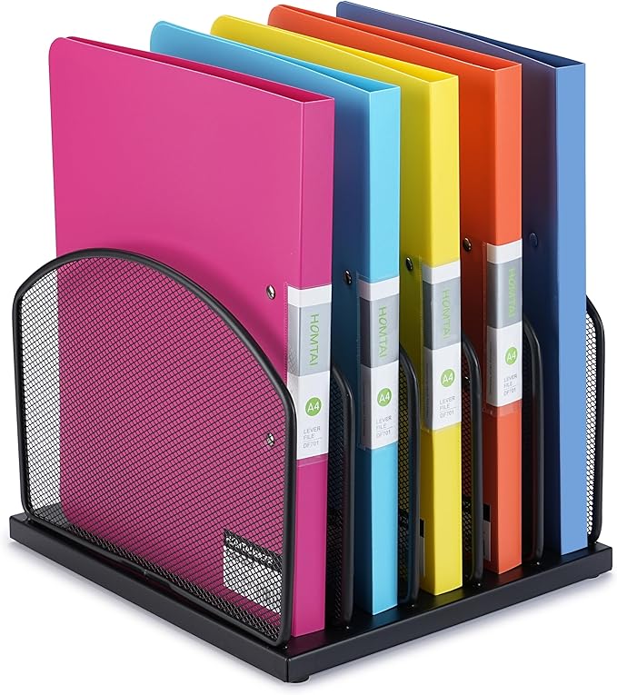 Huron 5-Slot Vertical File Binder Organizer Storage, Black Steel Mesh