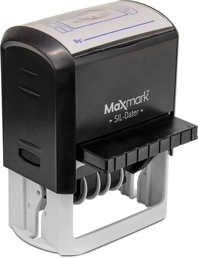 MaxMark Large Self-Inking Rubber Date Office Stamp with Paid Phrase & Date - Blue Ink, 12-Year Band - Style 3