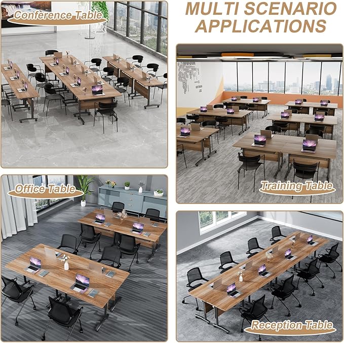 WYMHYZ Conference Table Flip Top Mobile Conference Room Tables,Folding Conference Table with Wheels,Large Meeting Training Seminar Table Saving Space for Office Classroom(6B,61'')