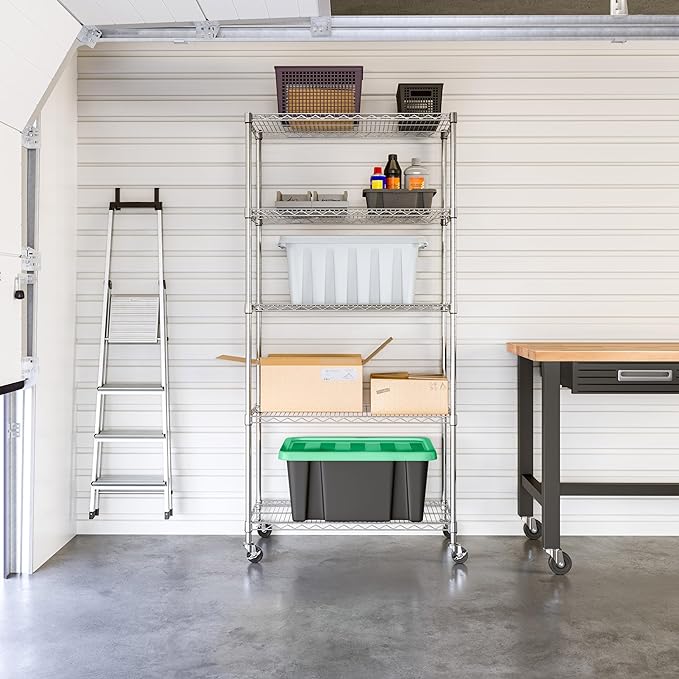 Seville Classics UltraDurable Heavy Duty NSF Solid Steel Wire Rack Storage Unit, Organizer for Garage, Warehouse, Office, Restaurant, Classroom, Kitchen, Steel, 5-Tier Shelving, 36" W x 18" D