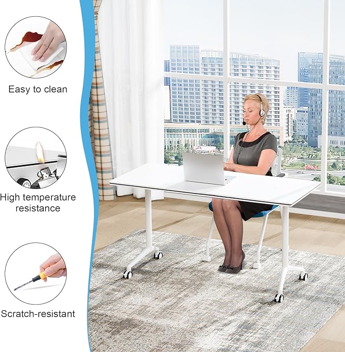 JEHUJD Conference Table,55.1''Folding Conference Room Table for 4-12 People,Mobile Flip Top MeetingTraining Table with Different Coulor and Styles for Offices, Classrooms,Meeting Room (10, 61''A)