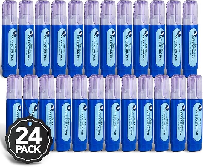 Darice Liquid Correction Pen Box of 24 - Multi-Purpose Liquid White Out Pen with Metal Tip for School, Office & Home
