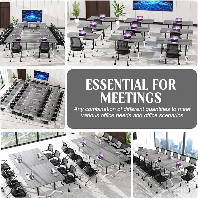JEHUJD Conference Table,55.1''Folding Conference Room Table for 4-12 People,Mobile Flip Top MeetingTraining Table with Different Coulor and Styles for Offices, Classrooms,Meeting Room (4, F)