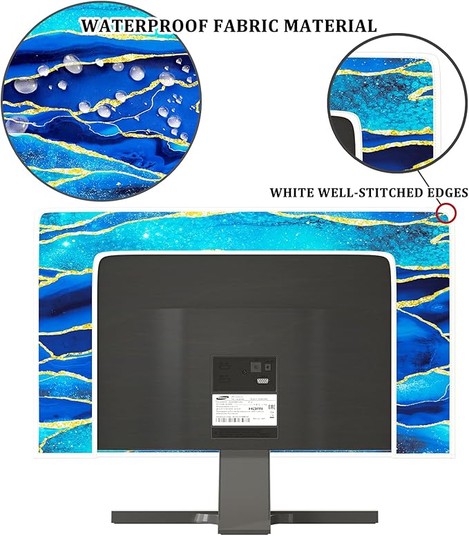 Baocicco Royal Blue Marble Waterproof TV Cover 55 Inch Creative Design Monitor Accessories Laptop TV LCD Screen Television Decoration for Tablet LED LCD OLED TVs Decorations