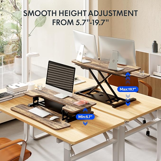 FLEXISPOT 42" Electric Standing Desk Converter Height Adjustable Desk Strong Weight Capacity Motorized Stand up Desk Riser for Office Home, Rustic Color