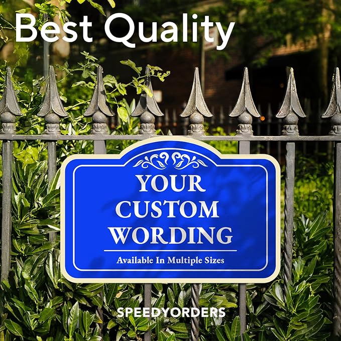 Custom Decorative Outdoor Metal Sign, Personalized Aluminum, Customized Driveway Sign, Waterproof Made In USA, Design 1 Blue Steel 12x8 In