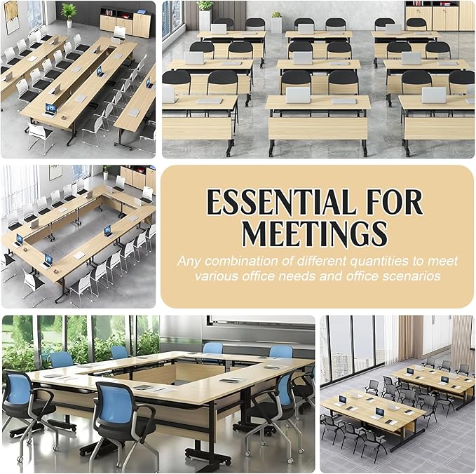 Conference Table,55.1''Folding Conference Room Table for 4-12 People,Mobile Flip Top MeetingTraining Table with Different Coulor and Styles for Offices, Classrooms,Meeting Room (8, 61''G)