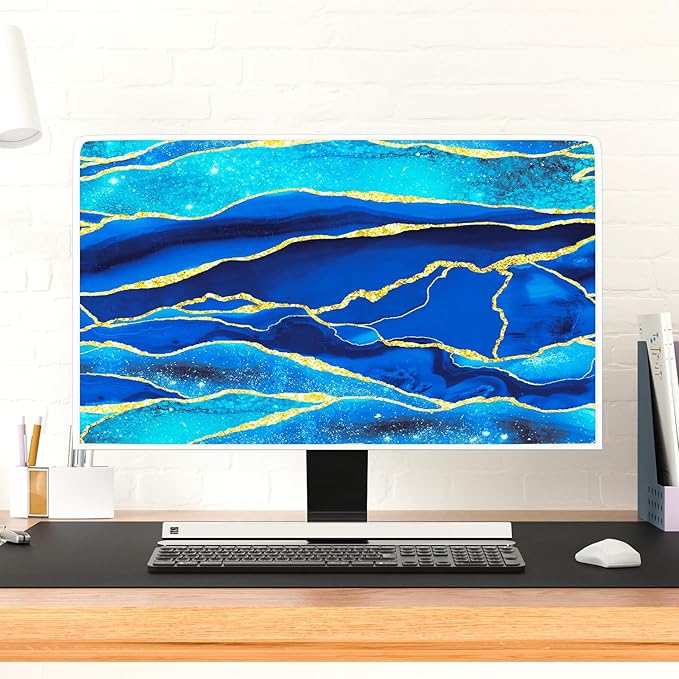 Baocicco Royal Blue Marble Waterproof TV Cover 65 Inch Creative Design Monitor Accessories Laptop TV LCD Screen Television Decoration for Tablet LED LCD OLED TVs Decorations