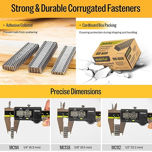 meite Corrugated Fasteners MC138 25 Gauge 1-Inch Crown 3/8-Inch Length Corrugated W Fastener Staples 5000 PCS/Case (1 Case)