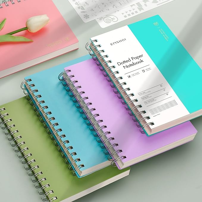 EMSHOI A5 Spiral Notebook Bullet Dotted journal, Small 5.7" X 8.22", 300 Pages/150 Sheets, 100gsm Dot Grid Paper, Waterproof Hardcover, for Office School Women Men Work Writing Notes-Pink